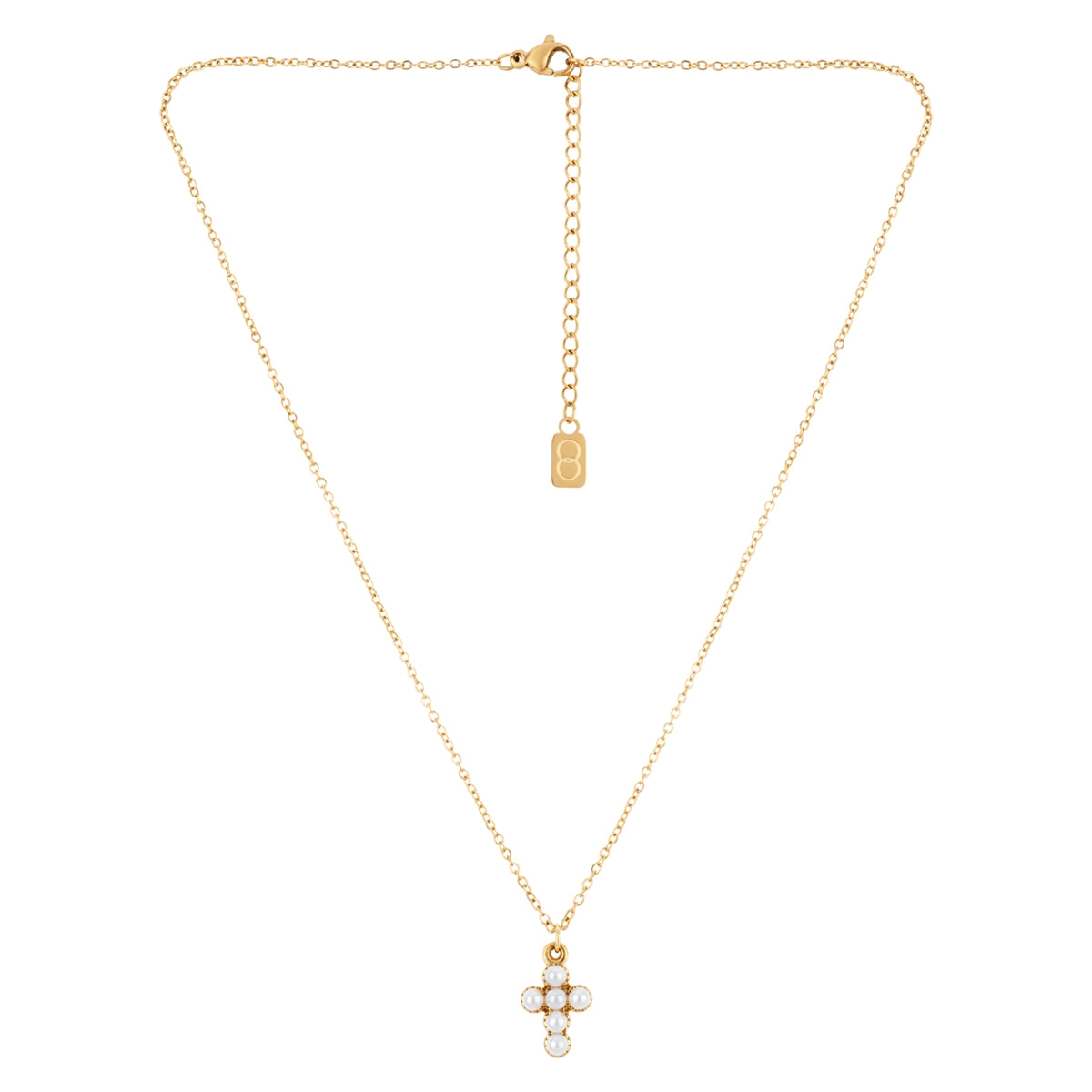 Over & Over Gold Pearl Cross Necklace