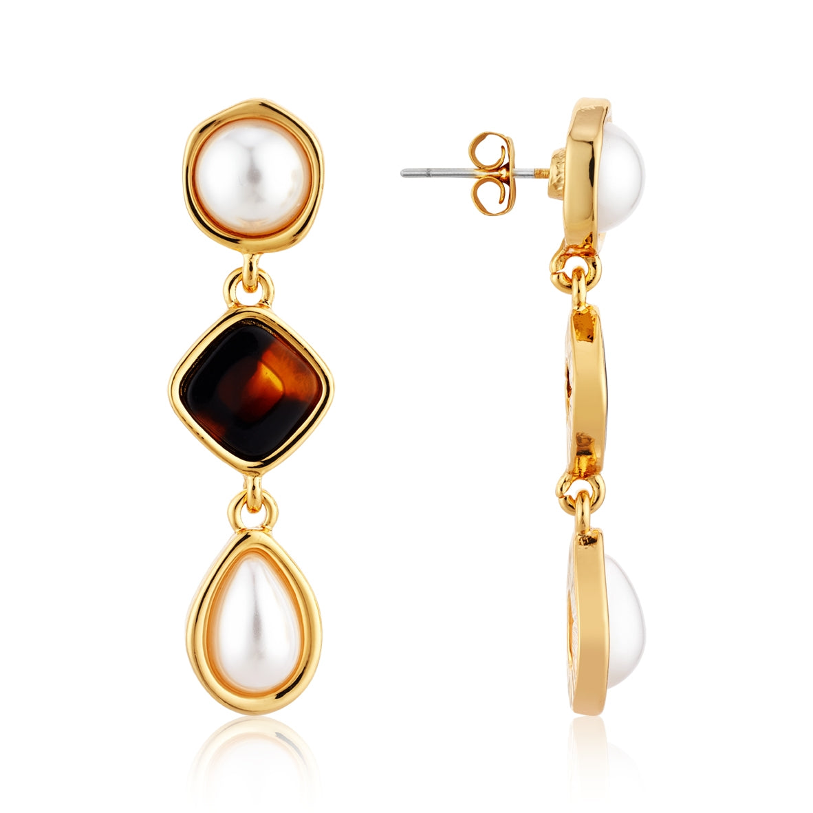 August Woods Gold Tortoiseshell Pearl Earrings