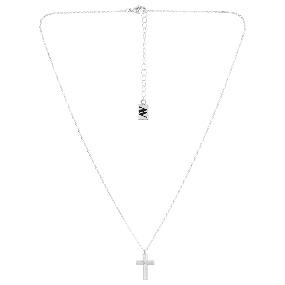 August Woods Silver Ridged Cross Necklace