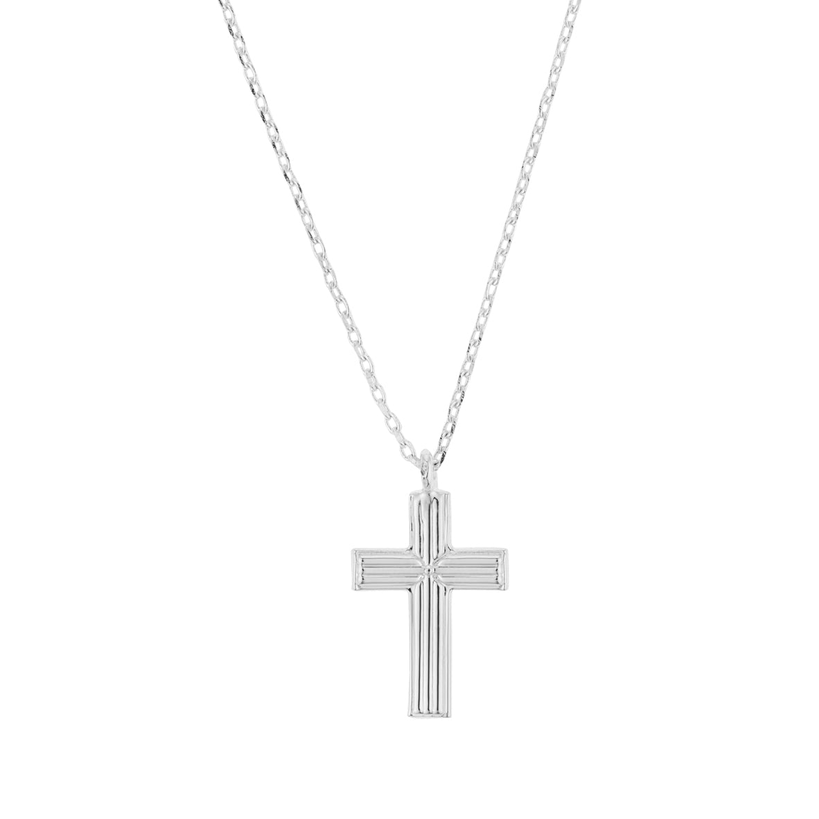 August Woods Silver Ridged Cross Necklace