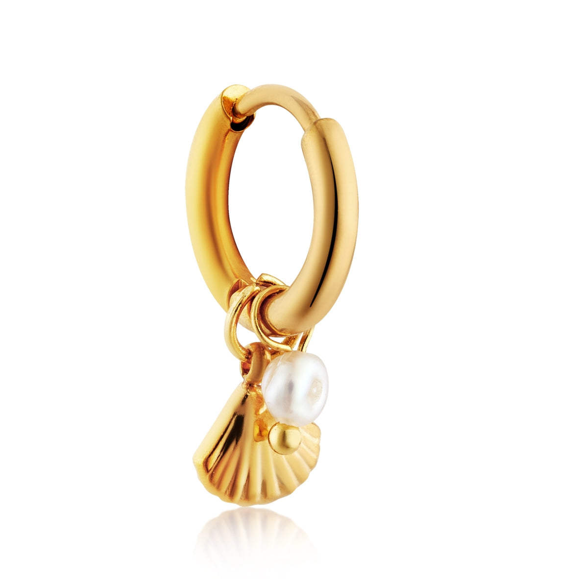 Over & Over Gold Stainless Steel Seashell Charm Hoop