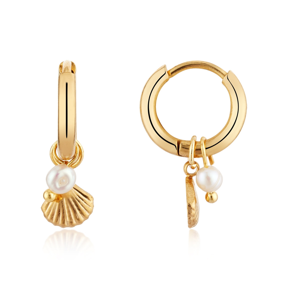 Over & Over Gold Stainless Steel Seashell Charm Hoop