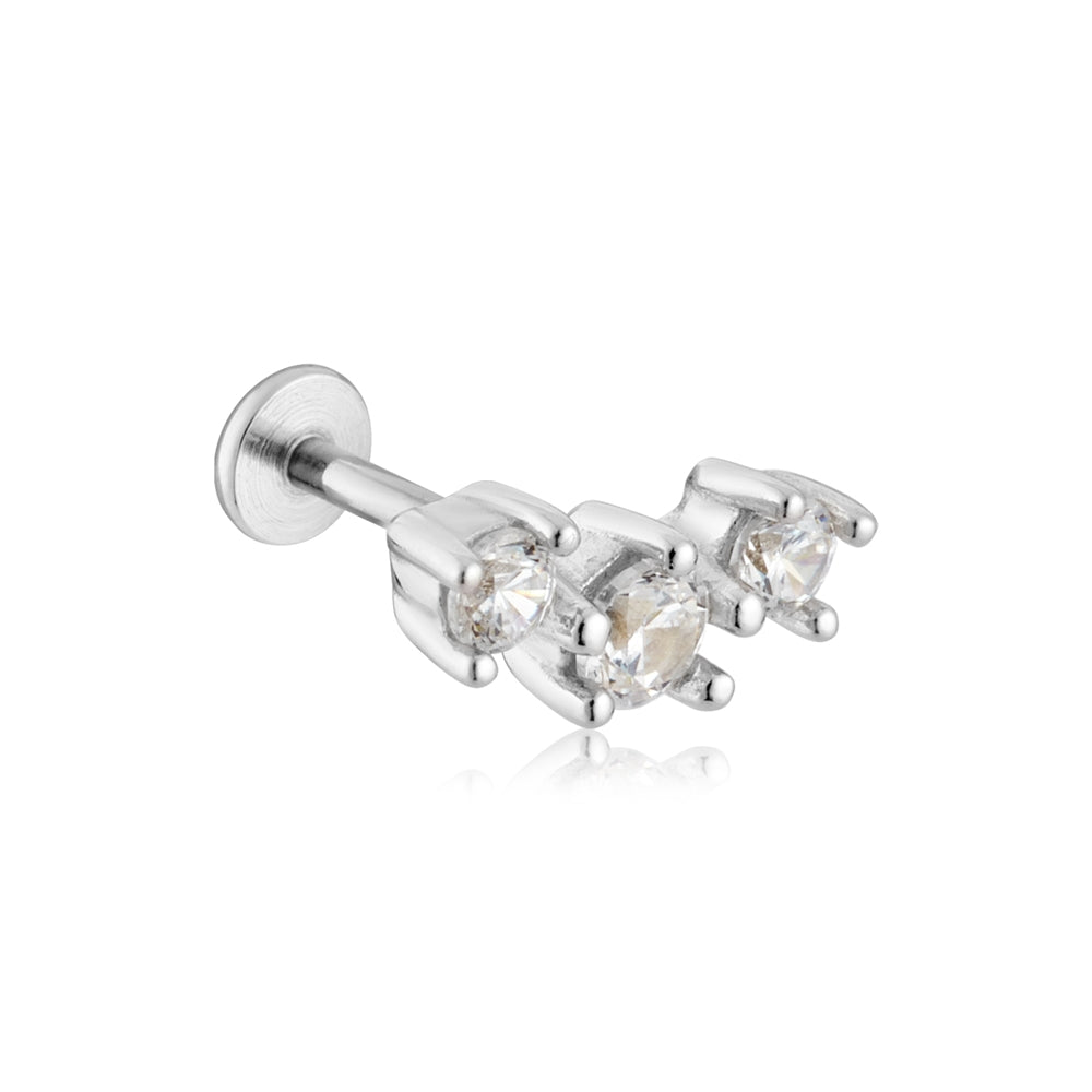 Argento Silver 3 CZ Single Flatback Earring