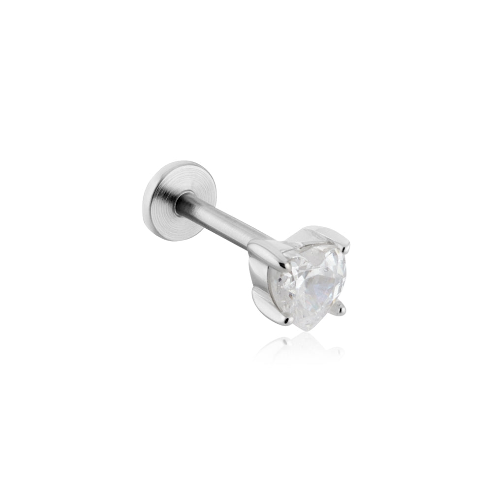 Argento Silver CZ Heart Single Flatback Earring