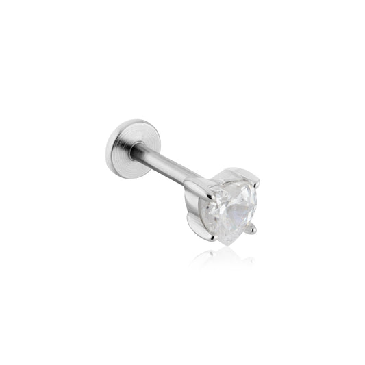 Argento Silver CZ Heart Single Flatback Earring