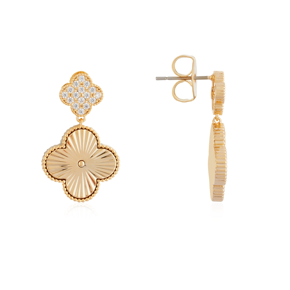 August Woods Gold CZ Mirror Clover Drop Earrings