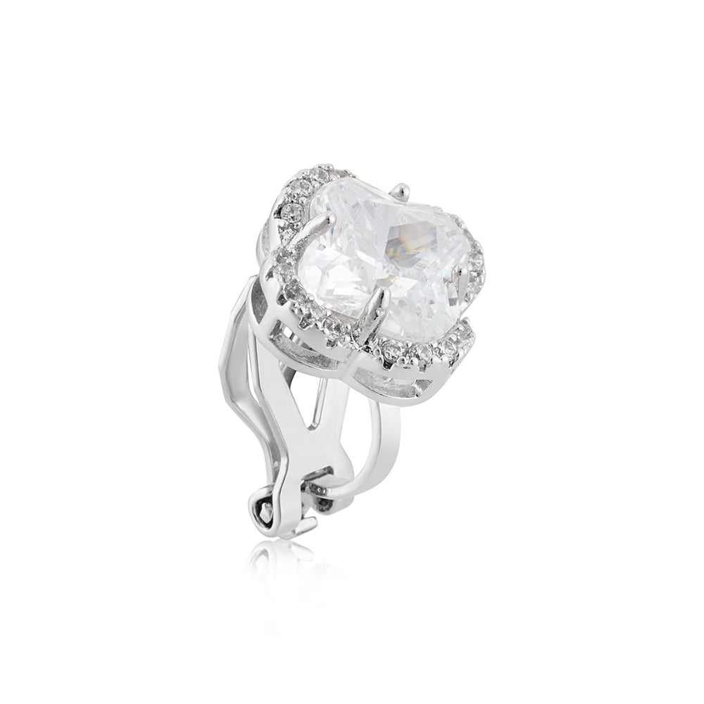 August Woods Silver CZ Halo Clover Clip On Earring