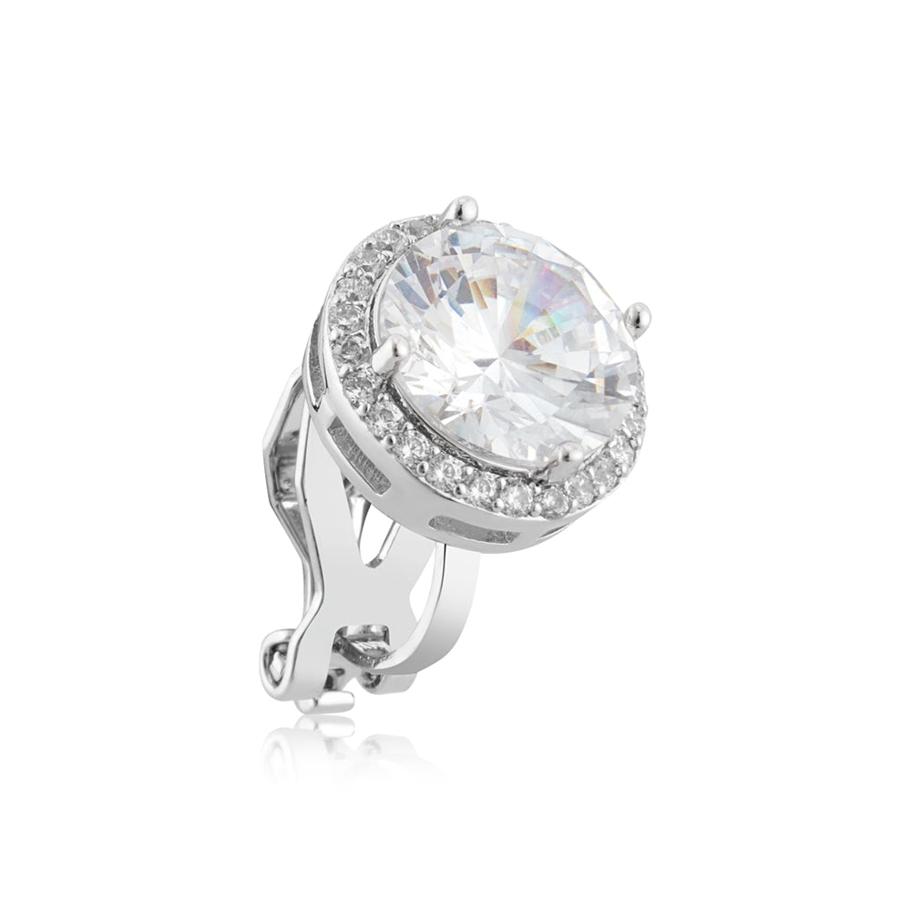 August Woods Silver CZ Halo Clip On Earrings
