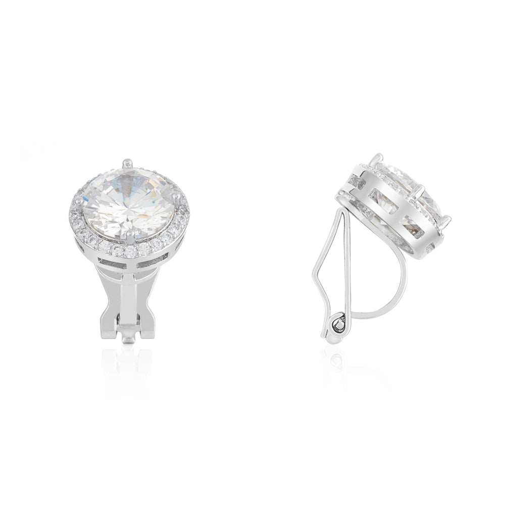 August Woods Silver CZ Halo Clip On Earrings