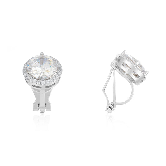 August Woods Silver CZ Halo Clip On Earrings