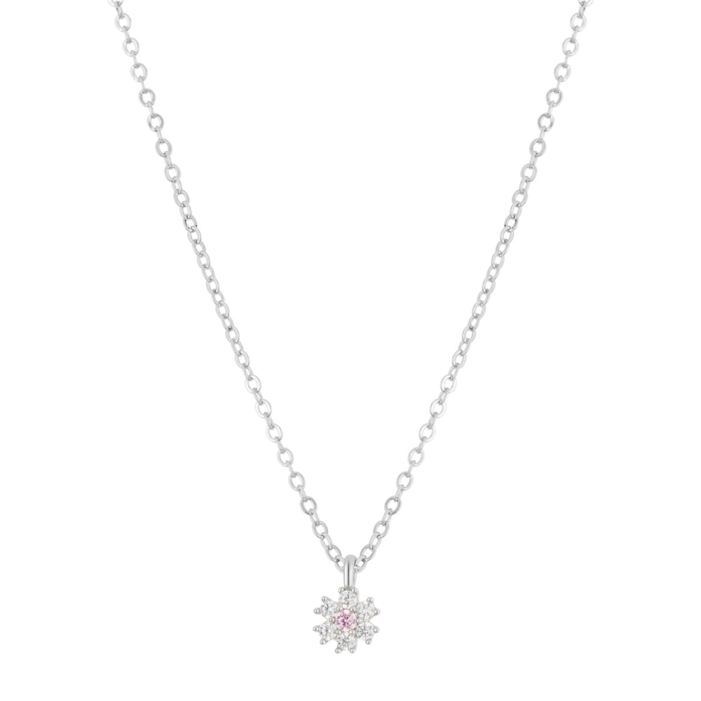 August Woods Silver Kids Mini CZ Flower Necklace