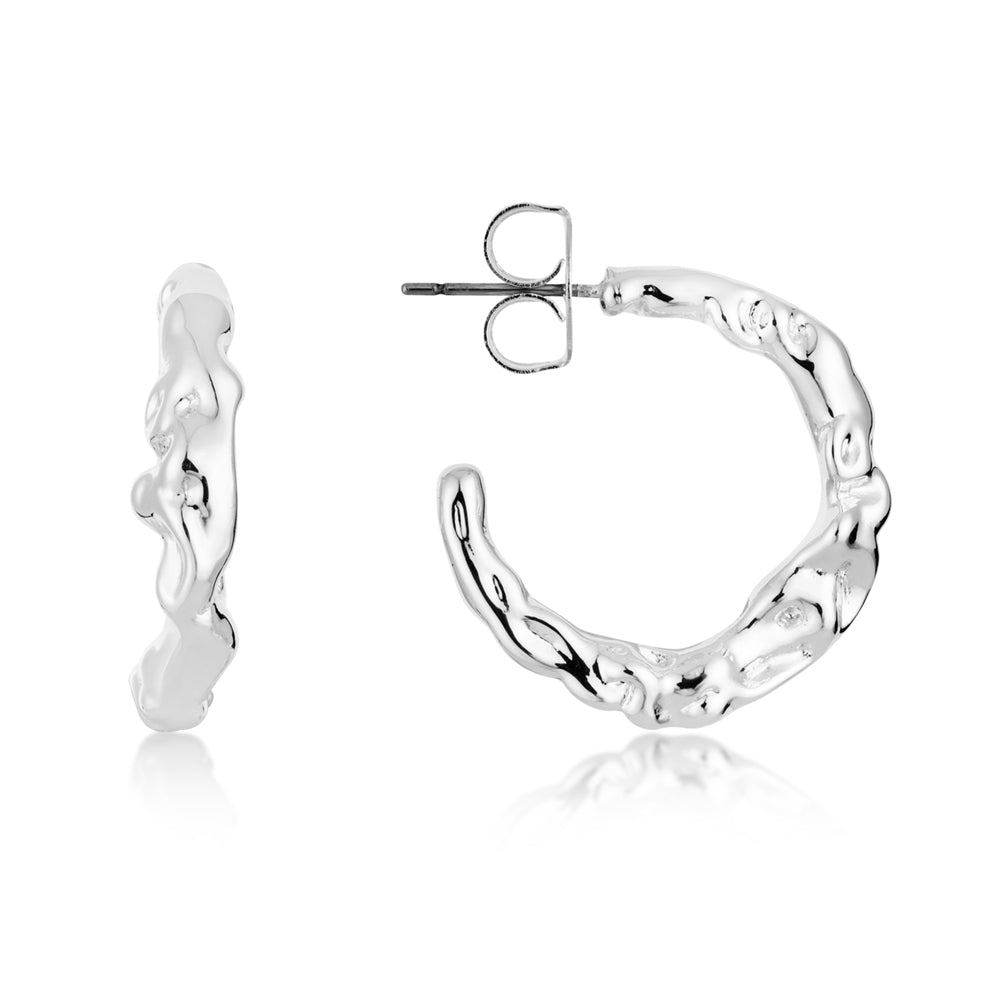 August Woods Silver Molten Hoop Earrings