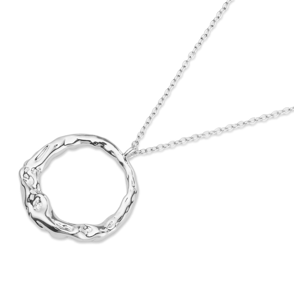 August Woods Silver Molten Circle Long Necklace