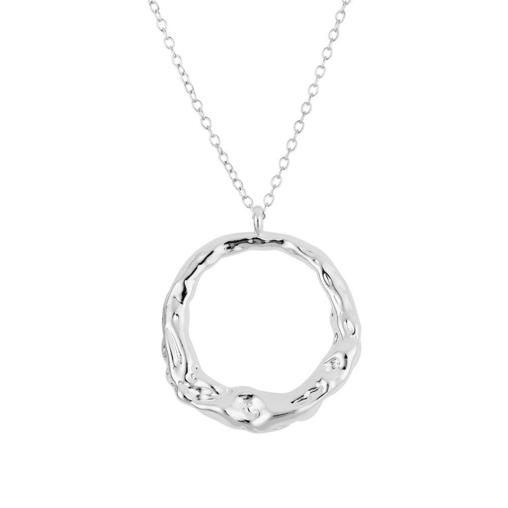 August Woods Silver Molten Circle Long Necklace