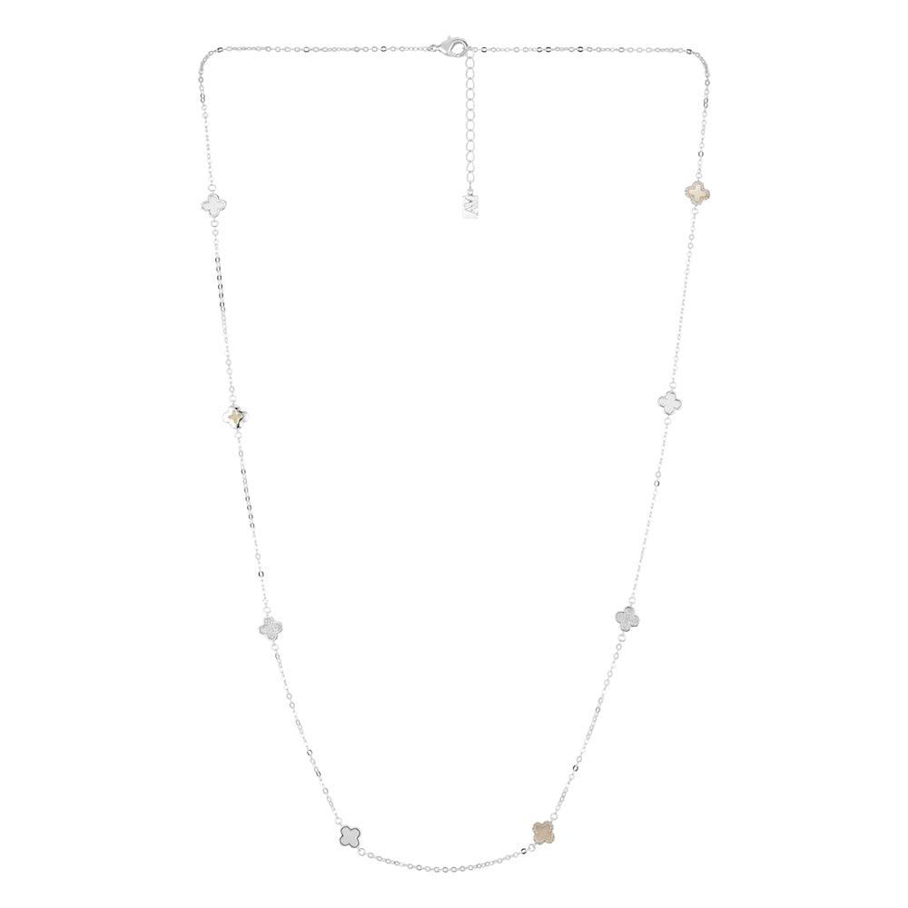 August Woods Silver Multi CZ Clover Long Chain Necklace
