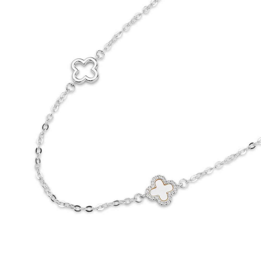 August Woods Silver Multi CZ Clover Long Chain Necklace