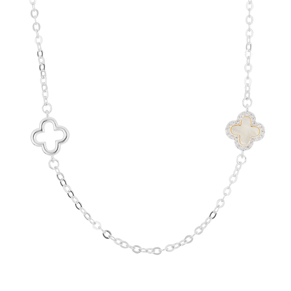 August Woods Silver Multi CZ Clover Long Chain Necklace