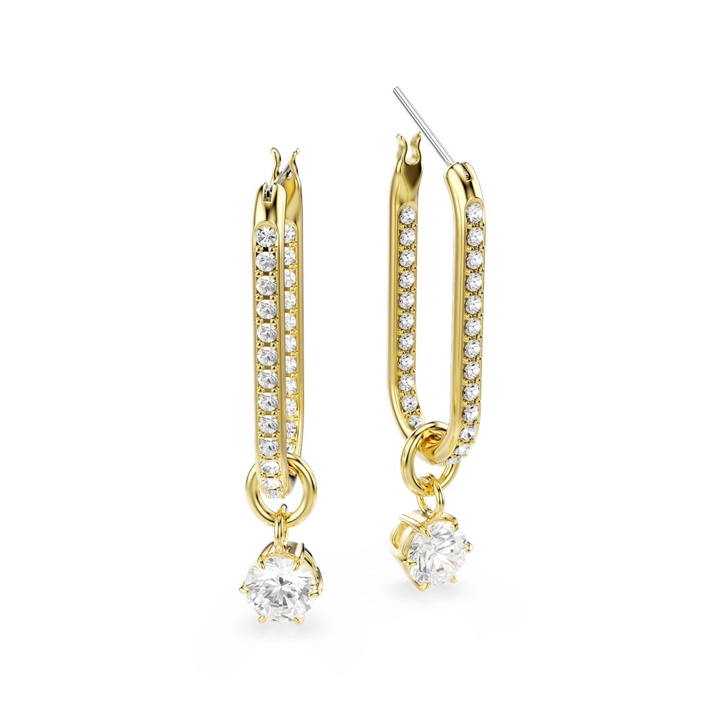 Swarovski Gold Constella White Round Cut Drop Earrings