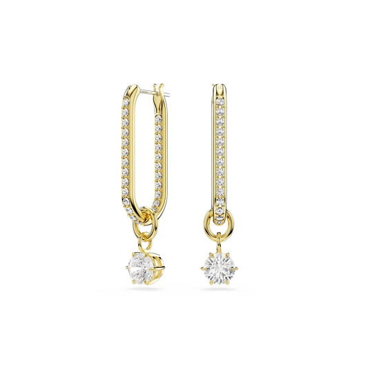 Swarovski Gold Constella White Round Cut Drop Earrings