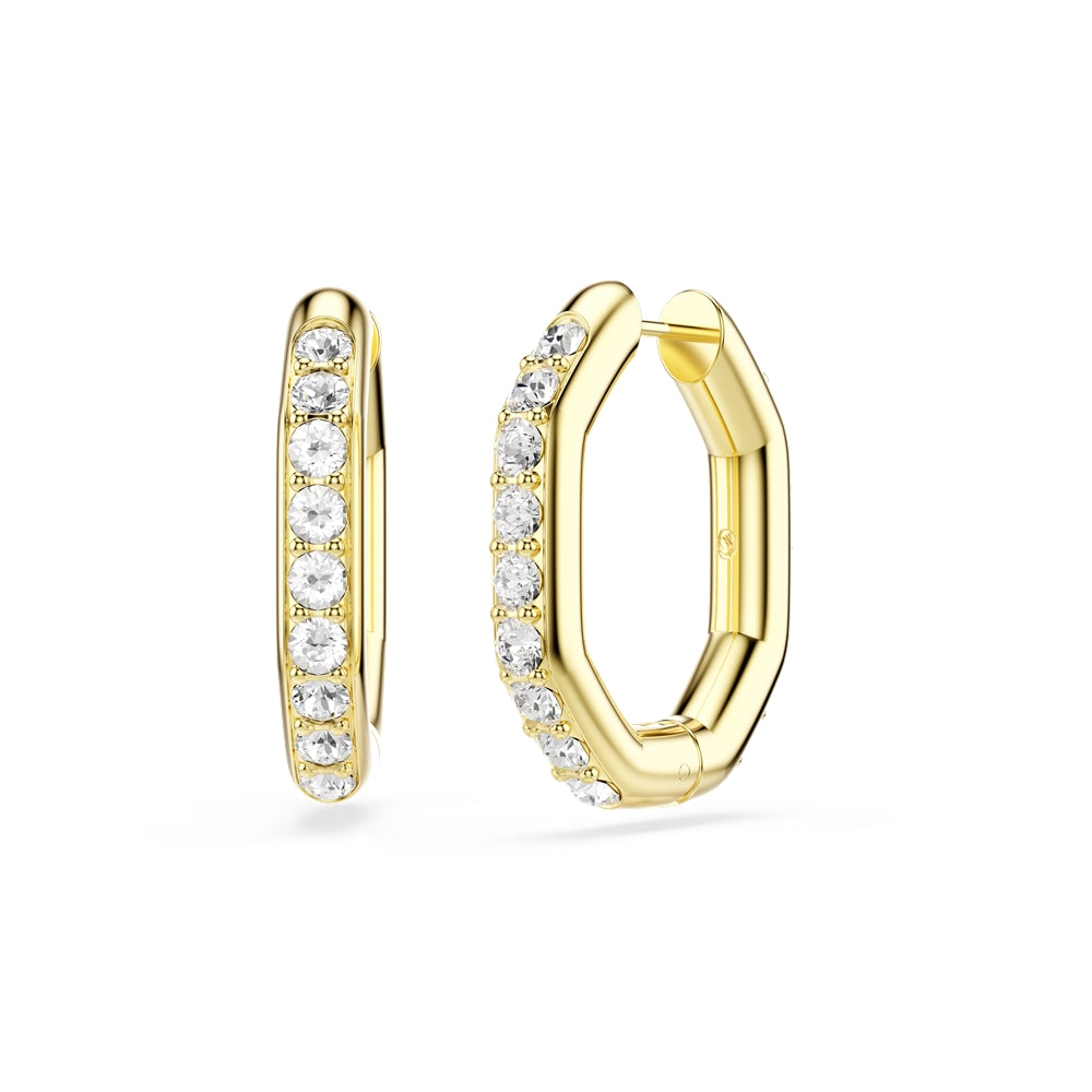 Swarovski Gold Dextera Octagonal White Crystal Hoop Earrings