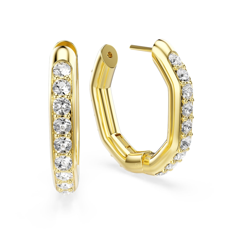 Swarovski Gold Dextera Octagonal White Crystal Hoop Earrings