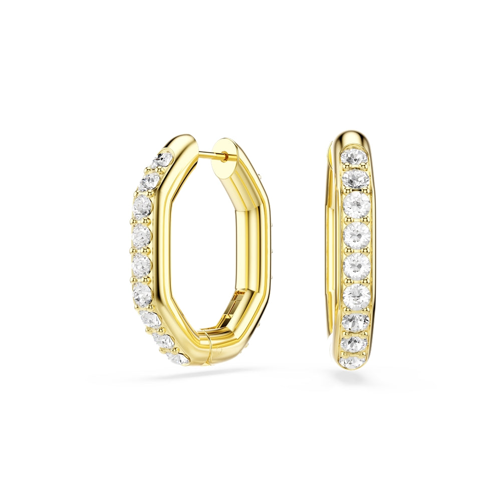 Swarovski Gold Dextera Octagonal White Crystal Hoop Earrings