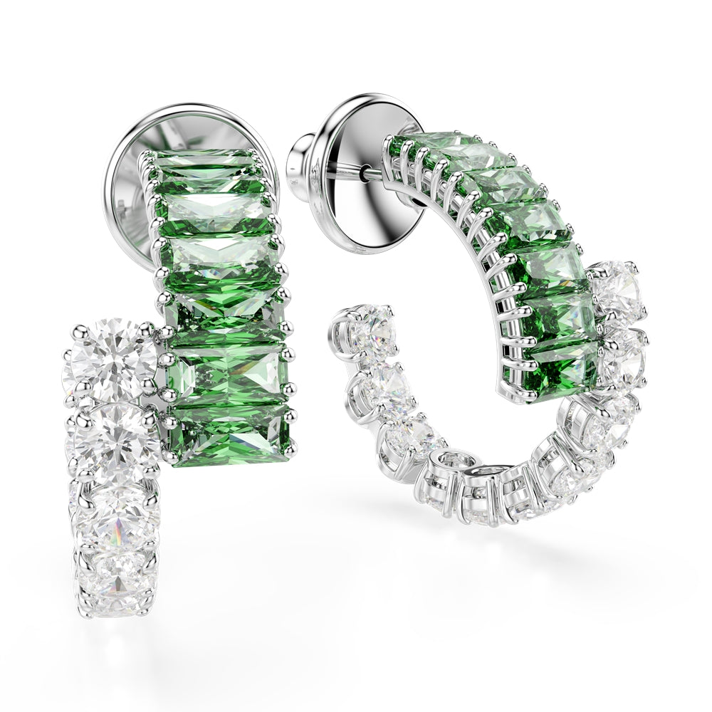 Swarovski Silver Matrix Green Mixed Cuts Hoop Earrings