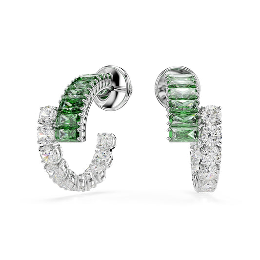 Swarovski Silver Matrix Green Mixed Cuts Hoop Earrings