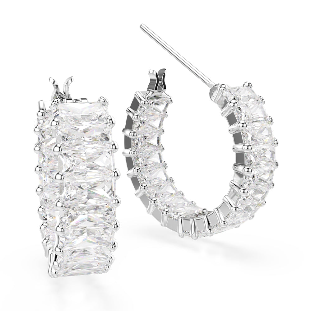 Swarovski Silver Matrix White Baguette Cut Hoop Earrings