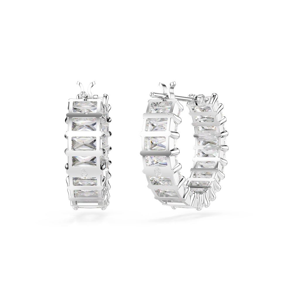 Swarovski Silver Matrix White Baguette Cut Hoop Earrings