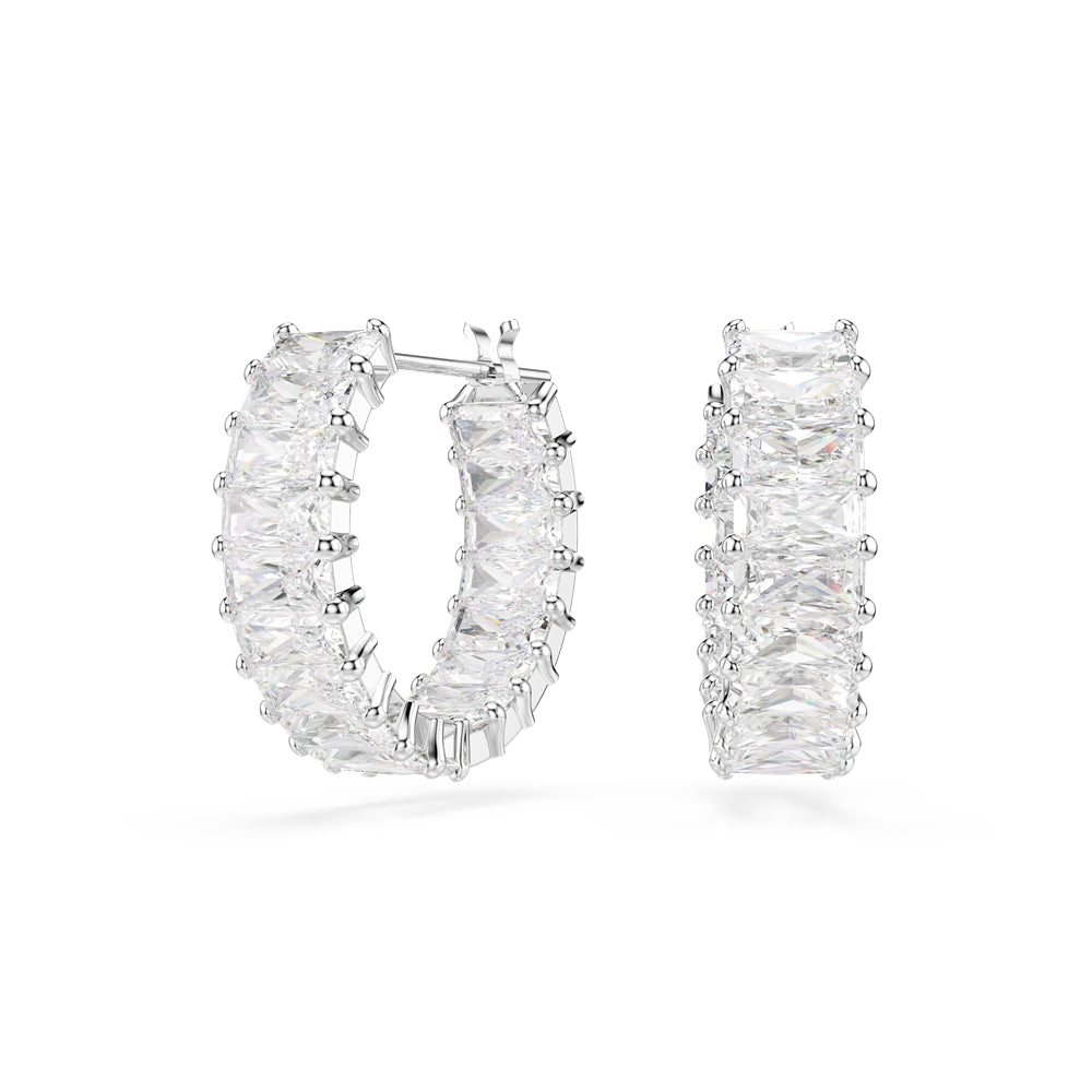 Swarovski Silver Matrix White Baguette Cut Hoop Earrings