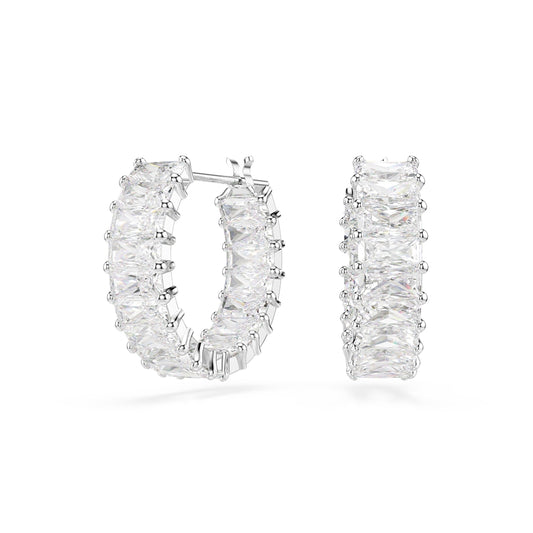 Swarovski Silver Matrix White Baguette Cut Hoop Earrings