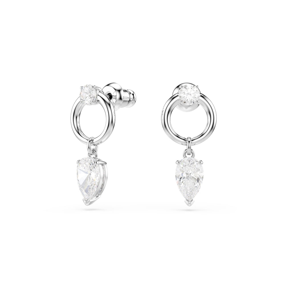 Swarovski Silver Mesmera White Pear Rhodium Plated Drop Earrings