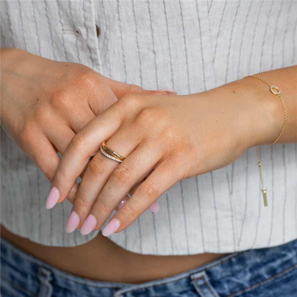 Seek + Find Courage Gold CZ Double Wave Ring