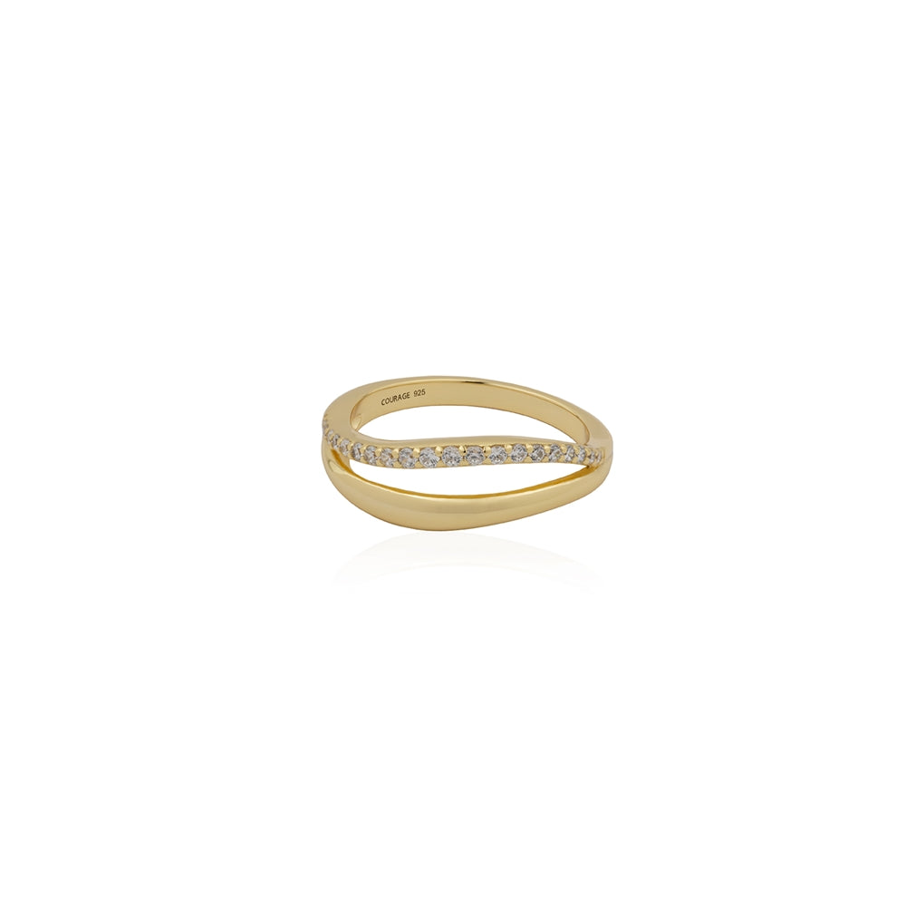 Seek + Find Courage Gold CZ Double Wave Ring