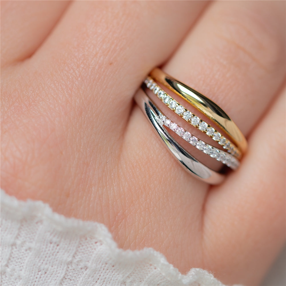 Seek + Find Courage Silver CZ Double Wave Ring