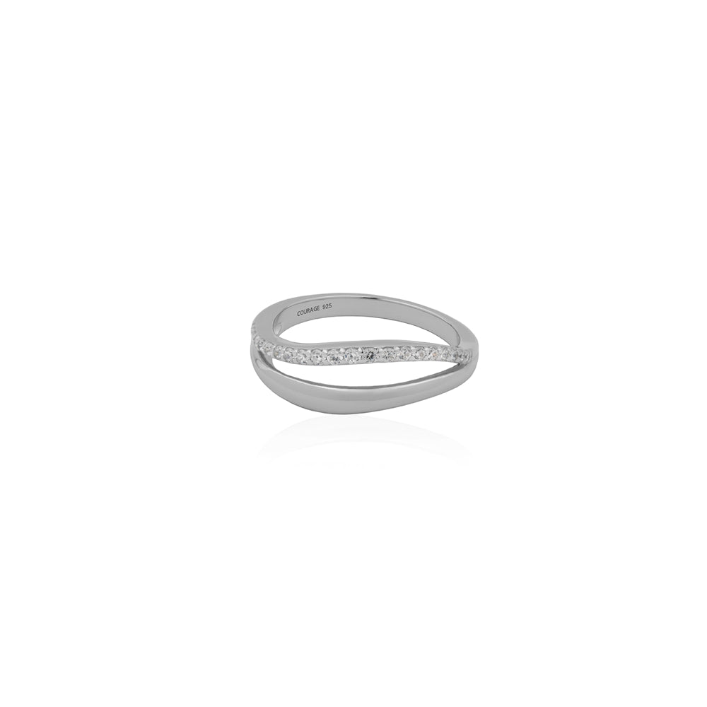 Seek + Find Courage Silver CZ Double Wave Ring