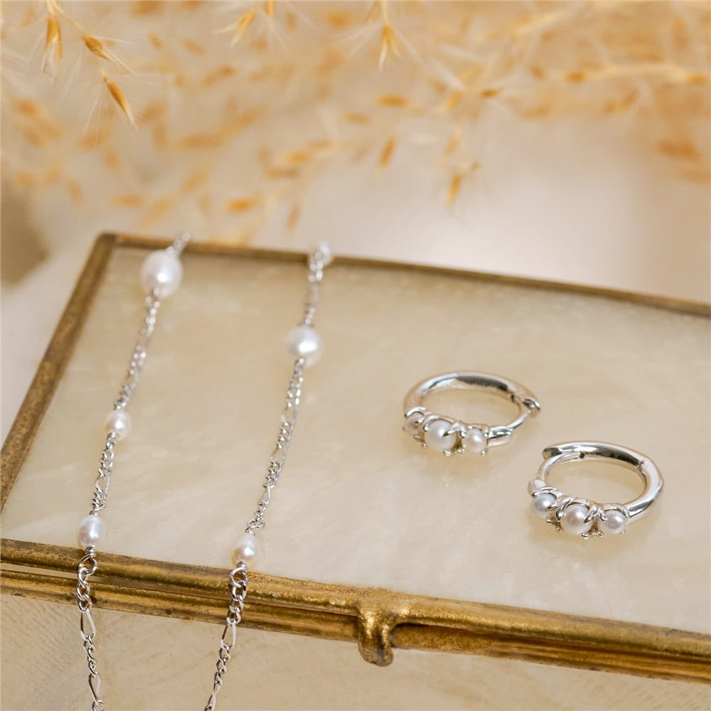 Seek + Find Worthy Silver Freshwater Pearl Huggies
