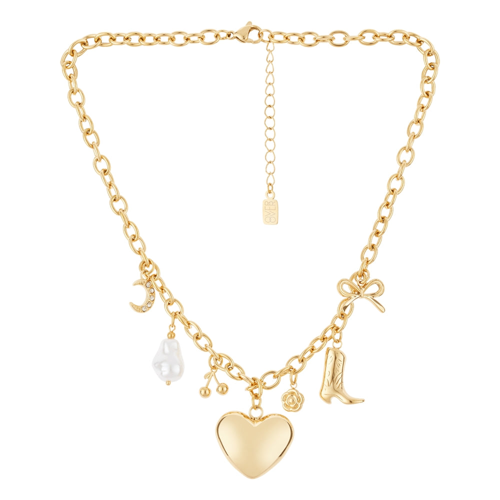 Over & Over Gold 14k Stainless Steel Puffy Heart Charm Necklace
