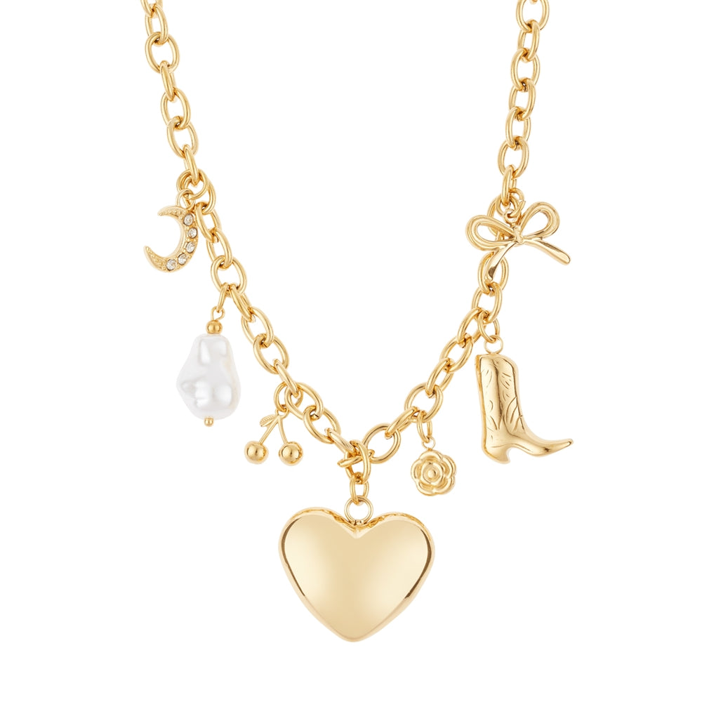 Over & Over Gold 14k Stainless Steel Puffy Heart Charm Necklace