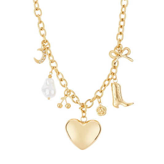 Over & Over Gold 14k Stainless Steel Puffy Heart Charm Necklace