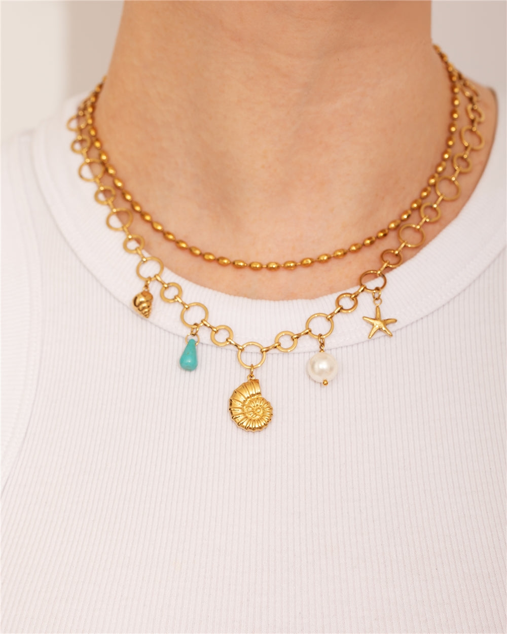 Over & Over Gold 14k Stainless Steel Shell Charm Necklace