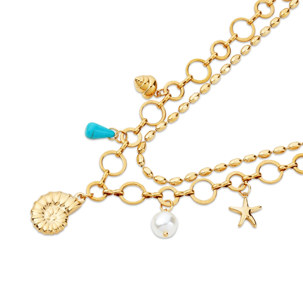 Over & Over Gold 14k Stainless Steel Shell Charm Necklace