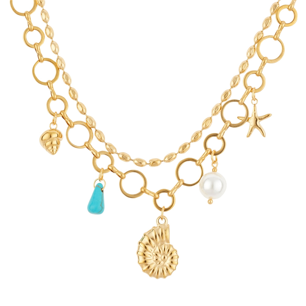 Over & Over Gold 14k Stainless Steel Shell Charm Necklace