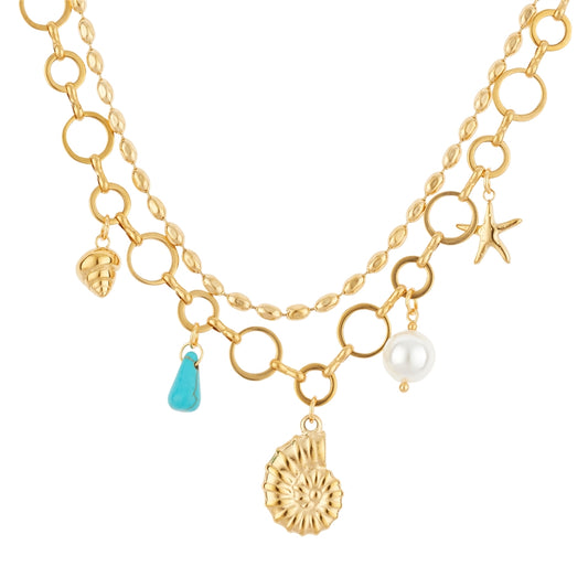 Over & Over Gold 14k Stainless Steel Shell Charm Necklace