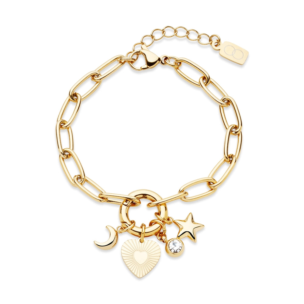 Over & Over Gold 14k Stainless Steel Heart Charm Bracelet