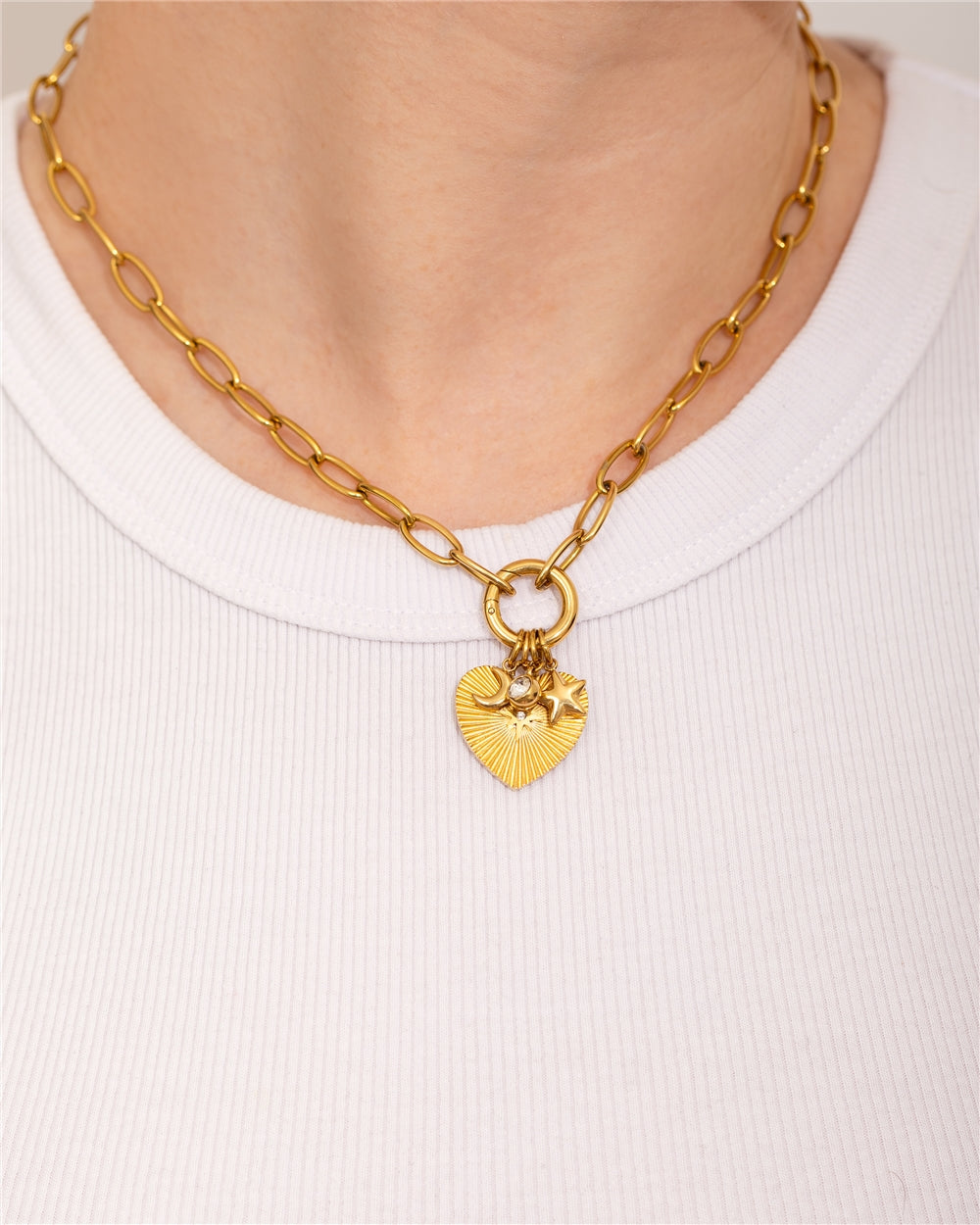 Over & Over Gold 14k Stainless Steel Heart Charm Necklace