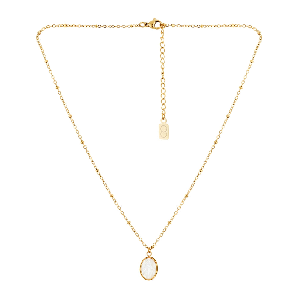 Over & Over Gold 14k Stainless Steel Mother of Pearl Virgin Mary Necklace