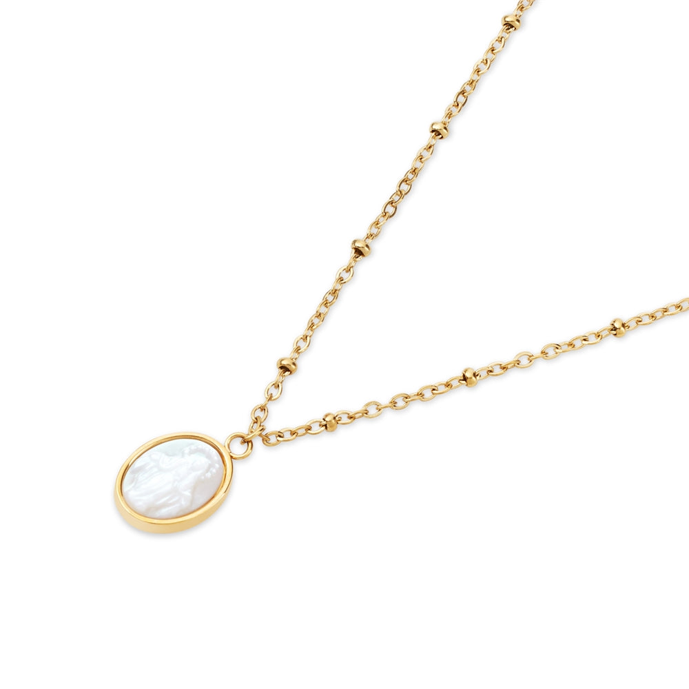 Over & Over Gold 14k Stainless Steel Mother of Pearl Virgin Mary Necklace