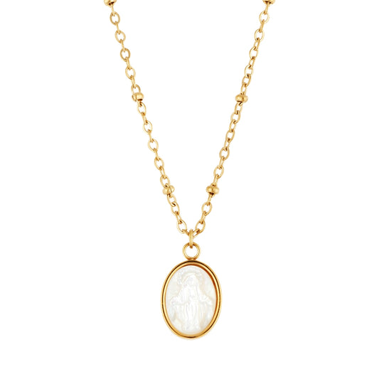 Over & Over Gold 14k Stainless Steel Mother of Pearl Virgin Mary Necklace